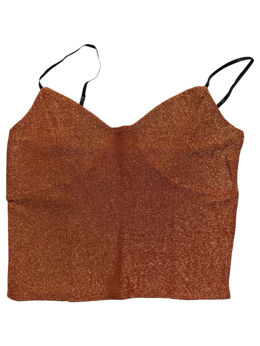 Tulip B Bronze Orange Shimmer Glitter Stretch Bustier Cami Top Adjustable Straps